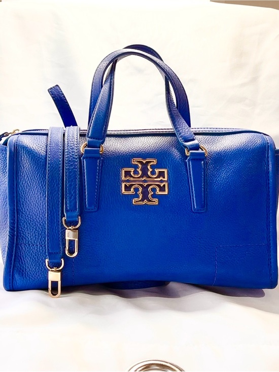 Tory Burch Handbags - Tory Burch Blue Leather Satchel with Gold Logo